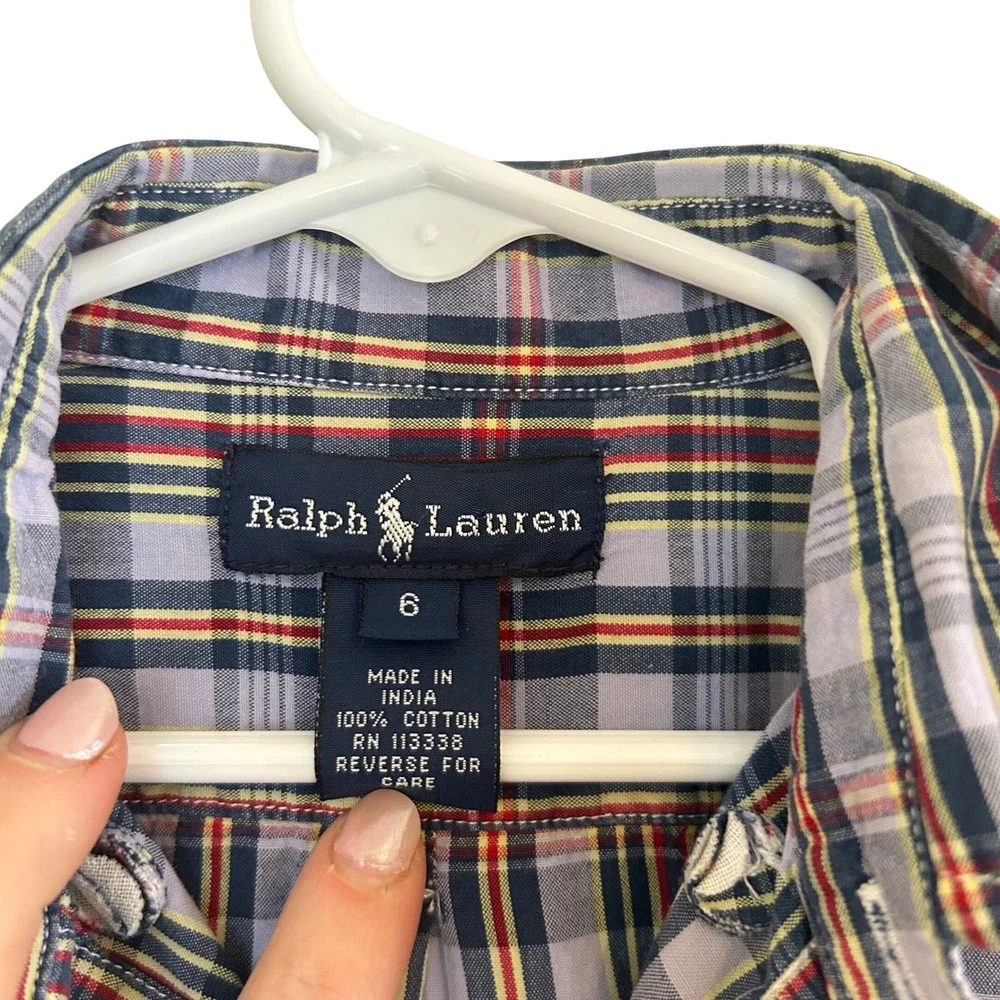 Ralph Lauren Button Down Shirt Kids Size 6 Multicolor Plaid Long Sleeve Western